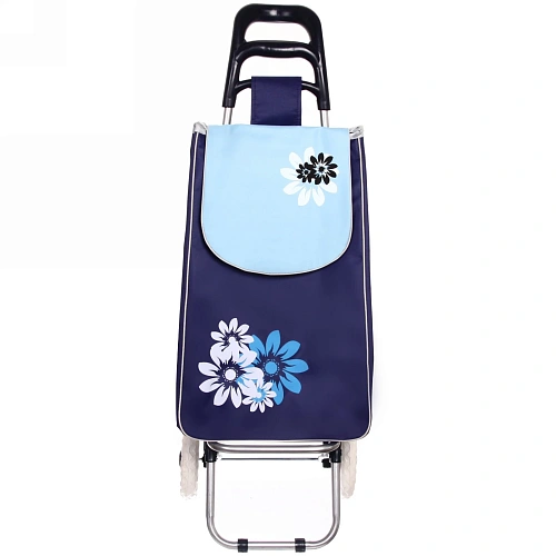 Тележка хозяйственная с сумкой (953330см, колеса 16см, до 30 кг) цветы синяя_4