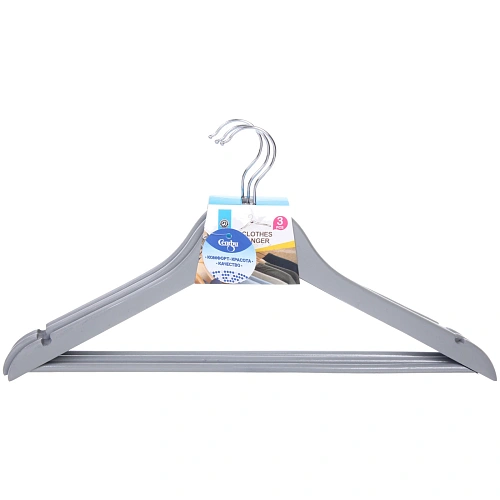 Плечики деревянные с выемками 3шт "ИДЕЯДОМА", цвет серый, 44*22,5см (Селфи)