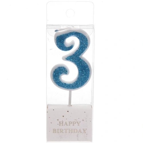 Свеча для торта Цифра Иллюзия 3 95 см, голубой_3