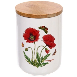 Банка для хранения керамическая "Цветочная грация" 800мл с бамбуковой крышкой