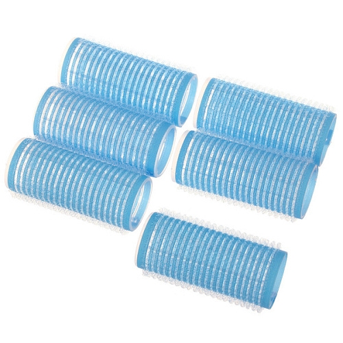 Бигуди липучки, 6шт., однотонные, цвет голубой, d-2,5см