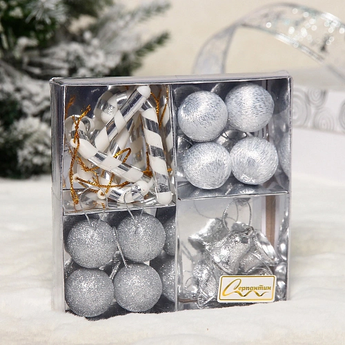 Набор украшений "Новогоднее ассорти" 13.5*13.5 см, Серебро