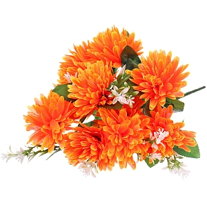 Искусственные цветы "Цветочная мелодия" Хризантемы 43см 10 цветков оранжевый неон