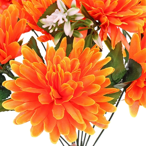Искусственные цветы Цветочная мелодия Хризантемы 43см 10 цветков оранжевый неон_5