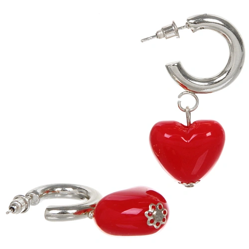 Серьги из гиппоалергенного сплава АМОР, красное сердце, цвет серебро и золото, 2,5см_7