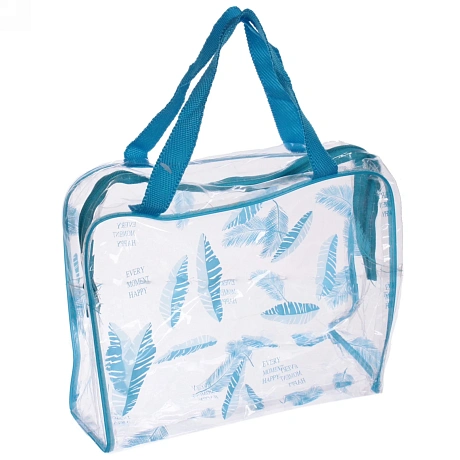 Косметичка прозрачная "Adventure - Feathers", перышки, цвет синий, 16*24*9см