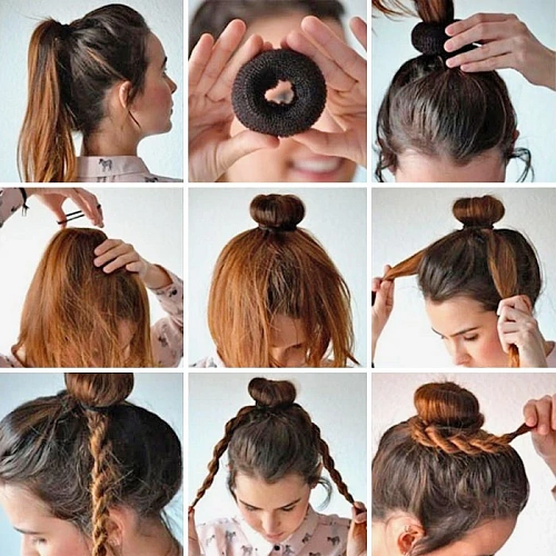 Заколка-валик для создания пучка d-8см, цвет коричневый (лейбл Стиль в деталях)_9