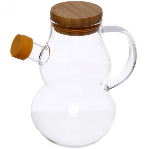 Бутылка стеклянная для специй 450мл "Хай-Тек" с бамбуковой крышкой