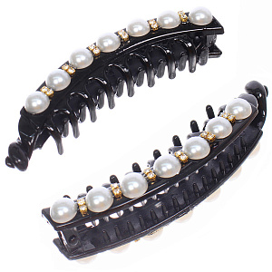 Заколка - банан для волос в пакете "PREMIUM", летани, цвет чёрный, 10*2.5см