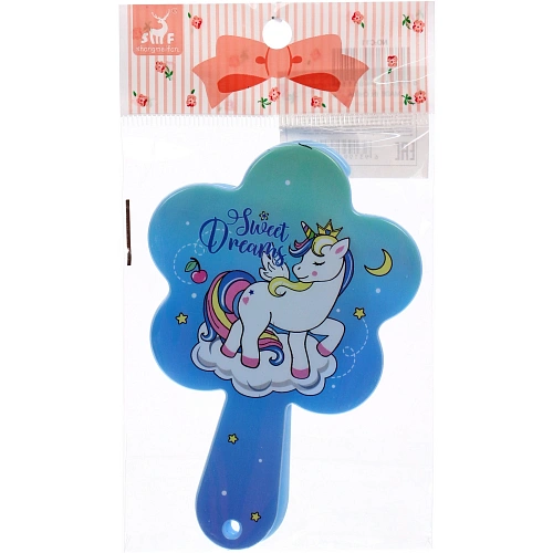 Расческа с зеркалом в наборе детские МИМИШКИ, единорог, цвет голубой, 11см _6