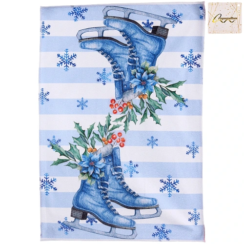 Полотенце кухонное "Winter - Коньки" 40*57 см, микрофибра 200 гр/м2