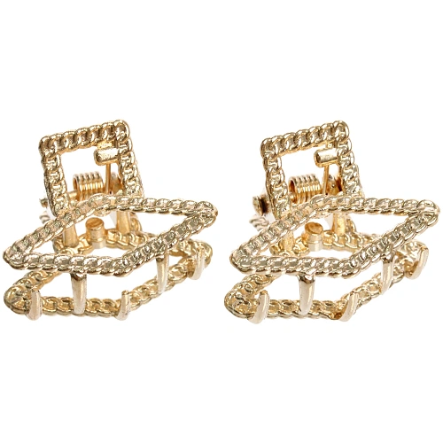 Заколка-краб для волос 2шт AKS - DesignPRO, ромбы, цвет золото и хром, 2,52см_4