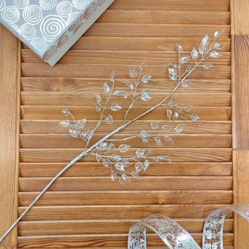 Ветка декоративная "Сияющие листья" 65 см, Серебро