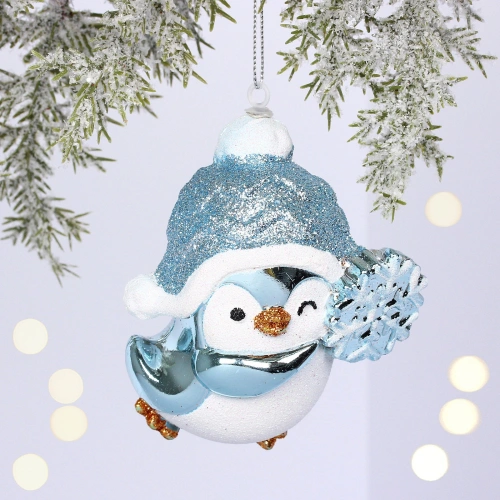 Ёлочная игрушка "Весёлый пингвинёнок" 8*6*9.5 см, Голубой