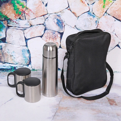 Набор походный 3предмета в сумке (Термос 500мл+2термокружки 200мл)металлик_9