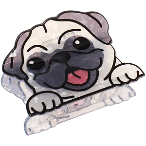 Заколка-краб для волос "#ХВОСТИКИ-КОСИЧКИ", мопсик Сапик, цвет белый, 7,5*5,5см 