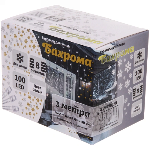 Гирлянда для улицы БАХРОМА ш3м в4060см 100 ламп LED, прозр провод, 8 реж, IP-54, Белый (возможность соединения)_14