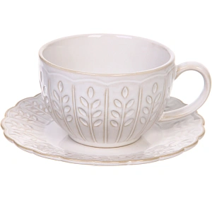 Чайная пара "Верона" (кружка 230мл, блюдце) веточка бежевая
