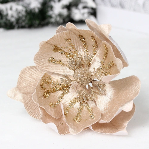 Украшение новогоднее "Пуансеттия - Ночное сияние" 25 см, Шампань