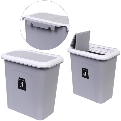 Корзина для мусора подвесная 27х19х28 серая с крышкой