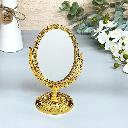Зеркало настольное в пластиковой оправе "Версаль - Овал", цвет золото, двухстороннее, 20см