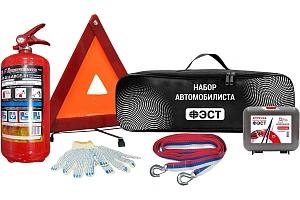 Набор автомобилиста "АВТО" (аптечка,огнетушитель,знак,трос,перчатки,сумка)