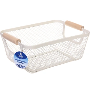 Корзина для хранения металлическая с деревянными ручками "ФАРГО", цвет белый, 17*10*25см (лейбл Селфи)