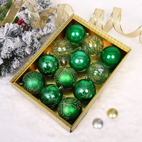 Новогодние шары "Волшебство ночи" 8 см (набор 12 шт), Зеленый