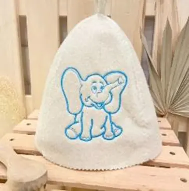 Шапка банная детская классическая  с вышивкой "Слон", цвет белый, (без упаковки)